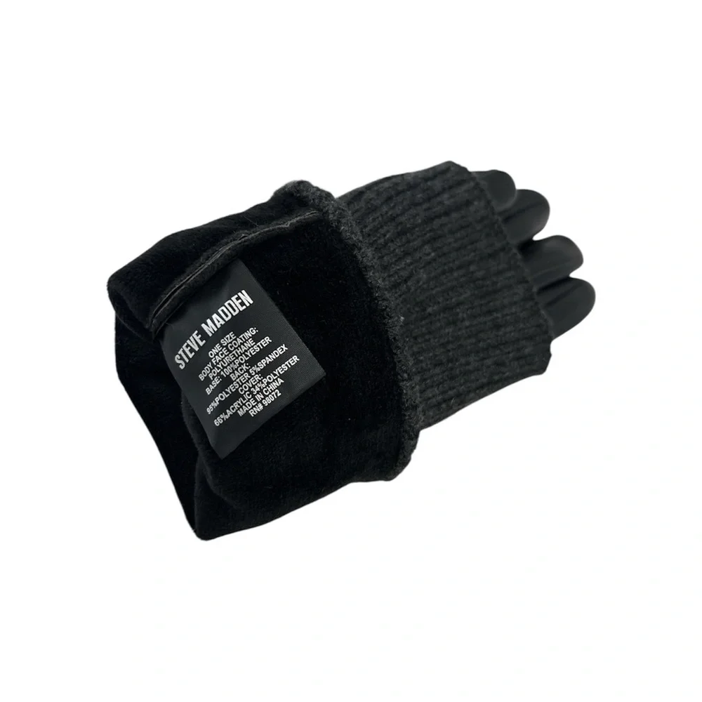 Steve Madden Faux Leather & Charcoal Knit Contrast Gloves